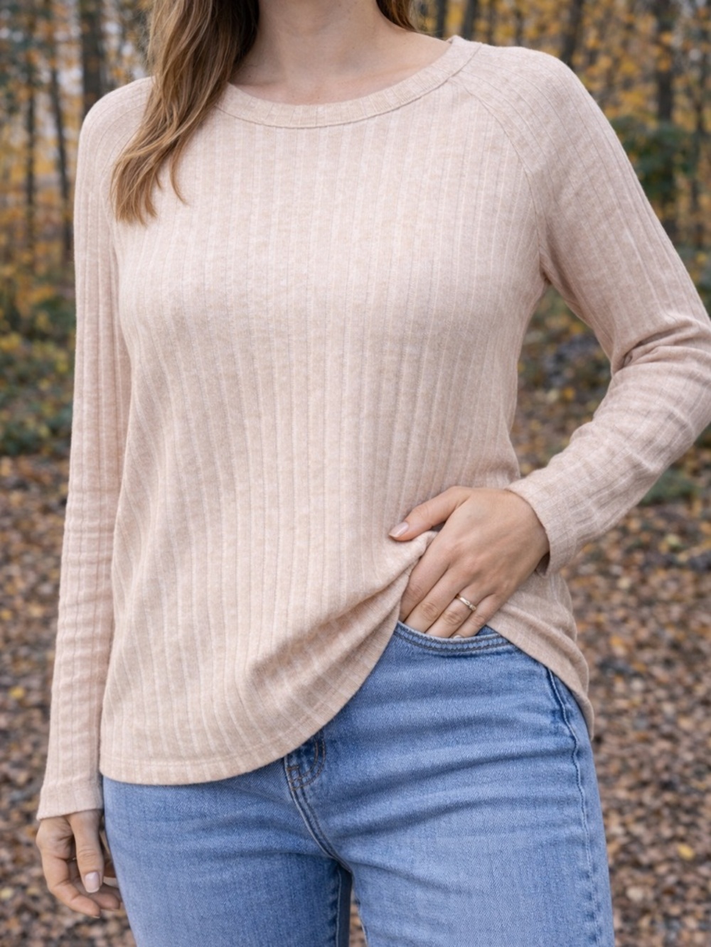 Automet Ribbed Crewneck Sweater in Soft Blush